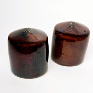 Hall Pottery Brown Drip Glaze Salt Pepper Shakers Vintage USA Mid Century